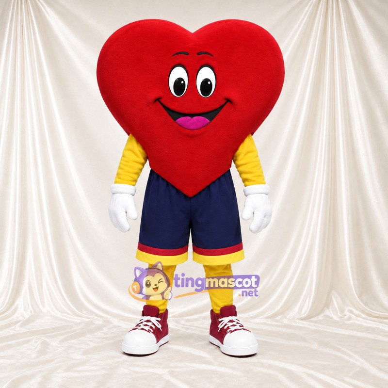 Costume de mascotte Cœur – rouge – Chemise (jaune); Short (bleu marine) Costume de mascotte Cœur – rouge – Chemise (jaune); Short (bleu marine)