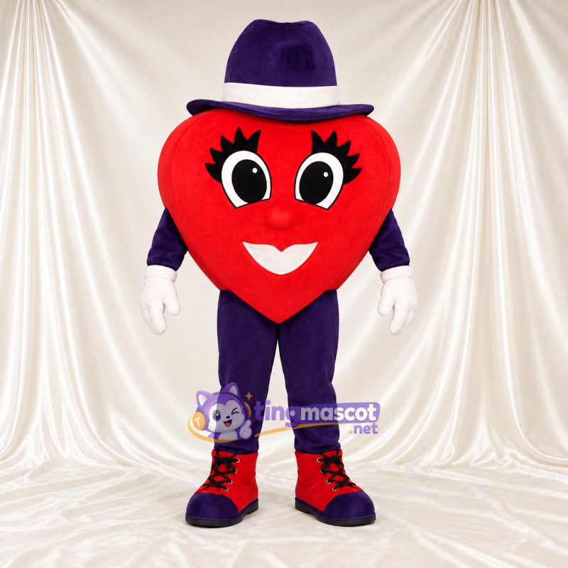Costume de mascotte Cœur – rouge – Costume (violet); Chapeau Costume de mascotte Cœur – rouge – Costume (violet); Chapeau