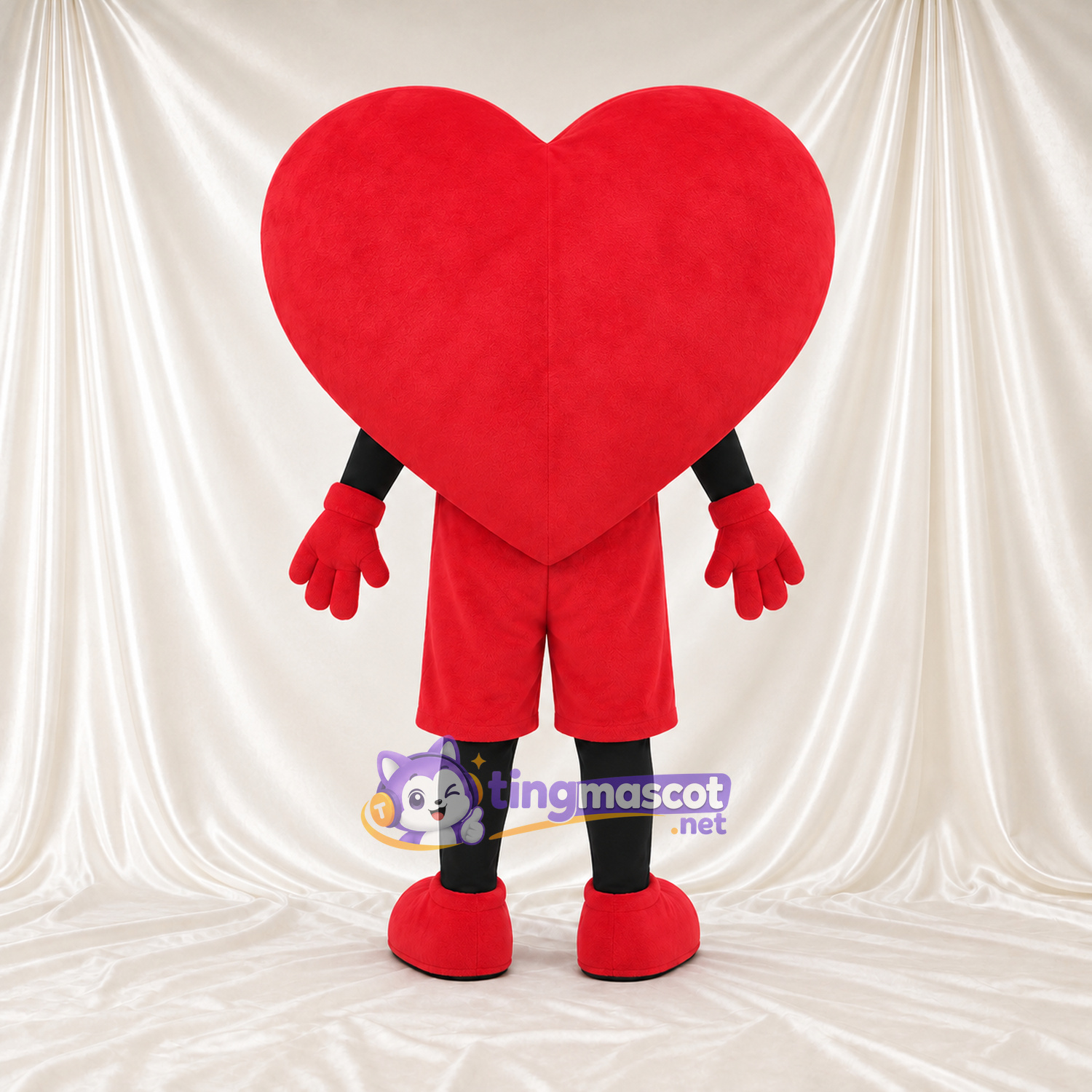 Maskottchenkostüm Herz – rot – Beine (schwarz); Shorts (rot) Maskottchenkostüm Herz – rot – Beine (schwarz); Shorts (rot)