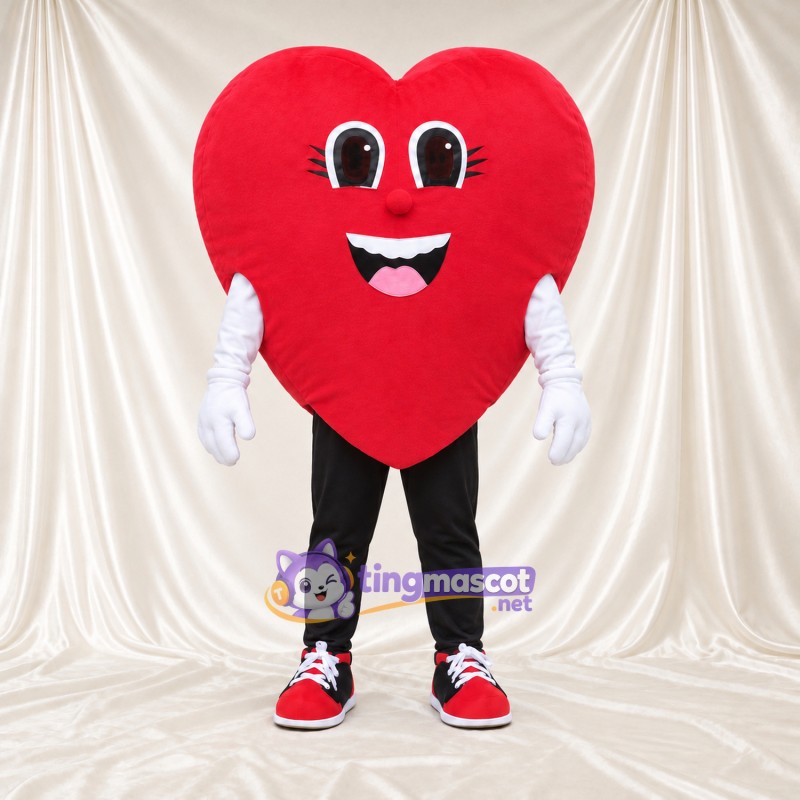 Costume de mascotte Cœur – rouge – Gants (blanc); Baskets (rouge) Costume de mascotte Cœur – rouge – Gants (blanc); Baskets (rouge)