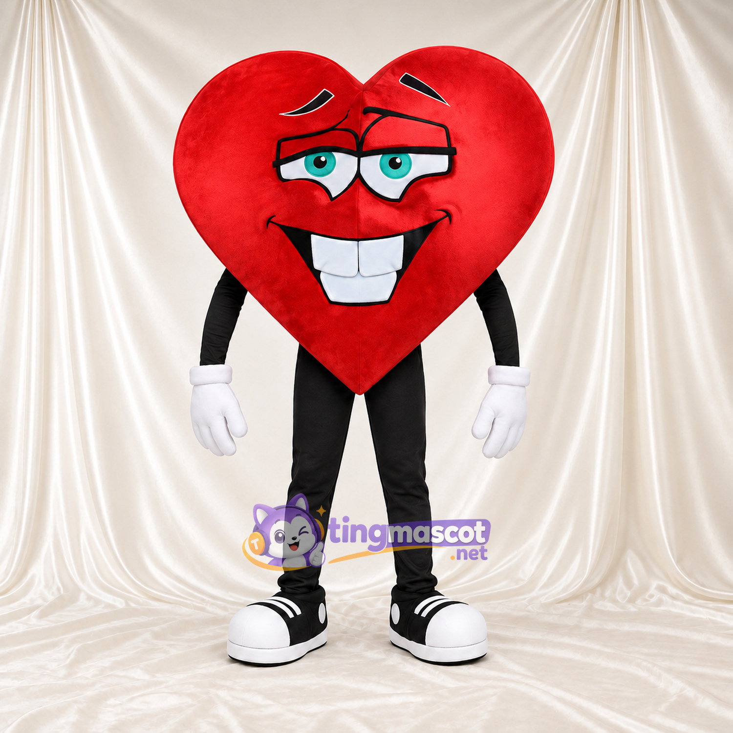 Costume de mascotte Cœur – rouge – Lunettes (noir) Costume de mascotte Cœur – rouge – Lunettes (noir)