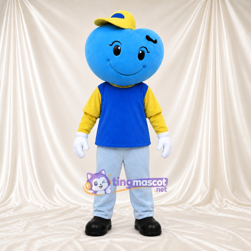 Maskottchenkostüm Blaubeere – blau – Hemd (gelb); Weste (blau)