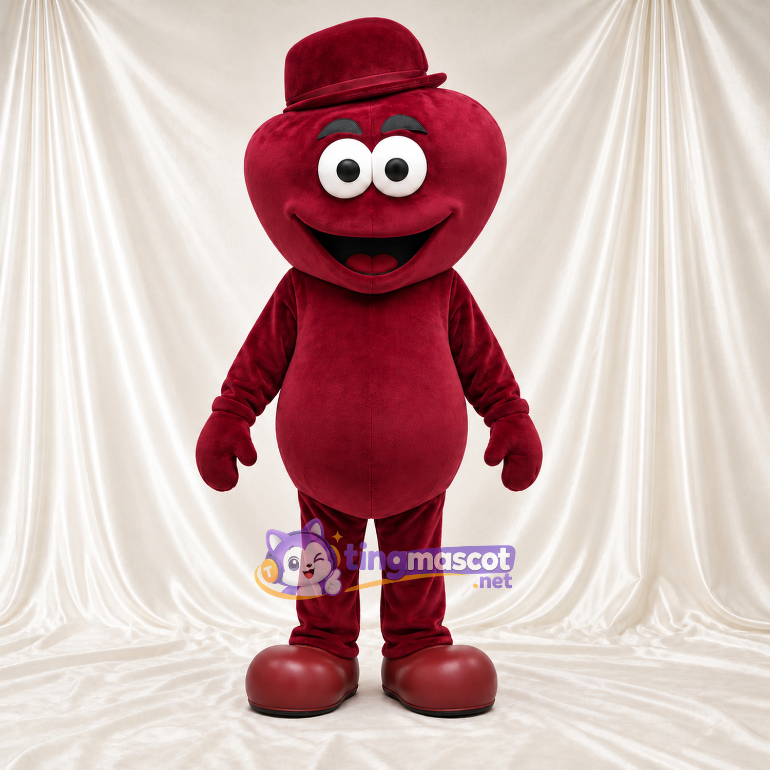 Costume de mascotte Cœur – rouge – Chapeau (bordeaux) Costume de mascotte Cœur – rouge – Chapeau (bordeaux)