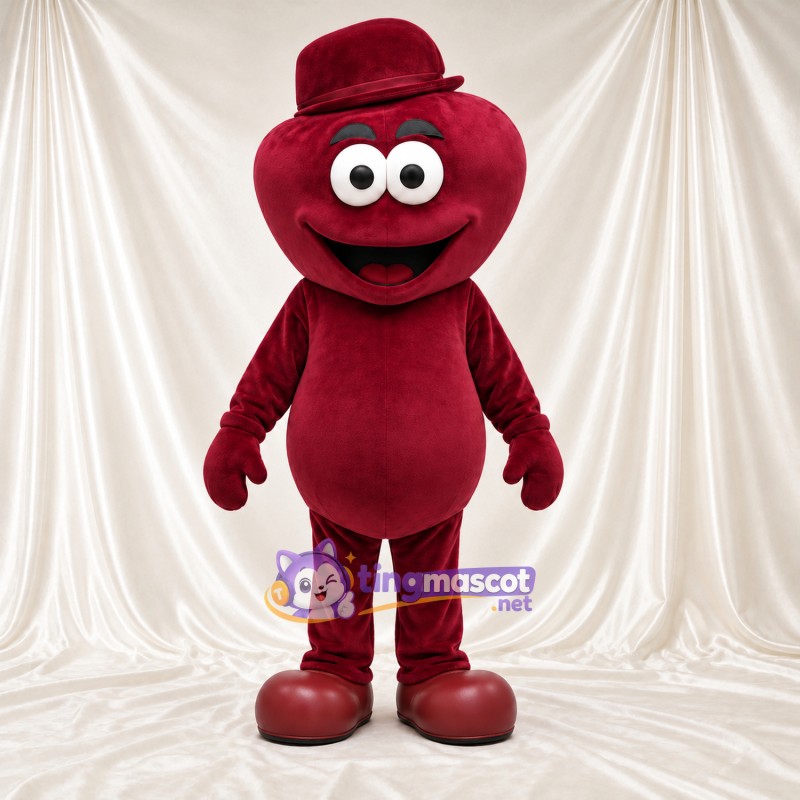 Costume de mascotte Cœur – rouge – Chapeau (bordeaux) Costume de mascotte Cœur – rouge – Chapeau (bordeaux)