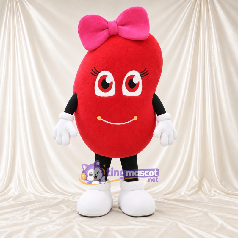 Maskottchenkostüm Bohne – rot – Schleife (rosa); Handschuhe (weiß) Maskottchenkostüm Bohne – rot – Schleife (rosa); Handschuhe (weiß)
