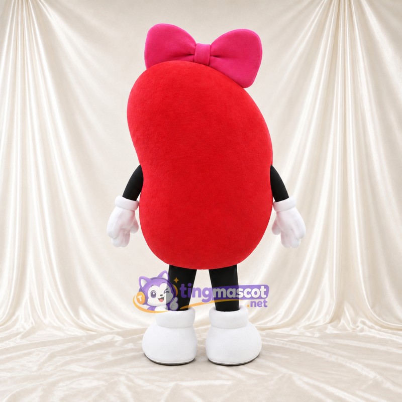 Maskottchenkostüm Bohne – rot – Schleife (rosa); Handschuhe (weiß) Maskottchenkostüm Bohne – rot – Schleife (rosa); Handschuhe (weiß)