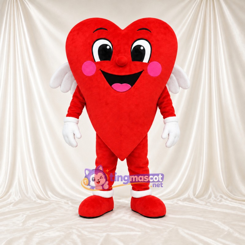 Costume de mascotte Cœur – rouge – Ailes (blanc) Costume de mascotte Cœur – rouge – Ailes (blanc)