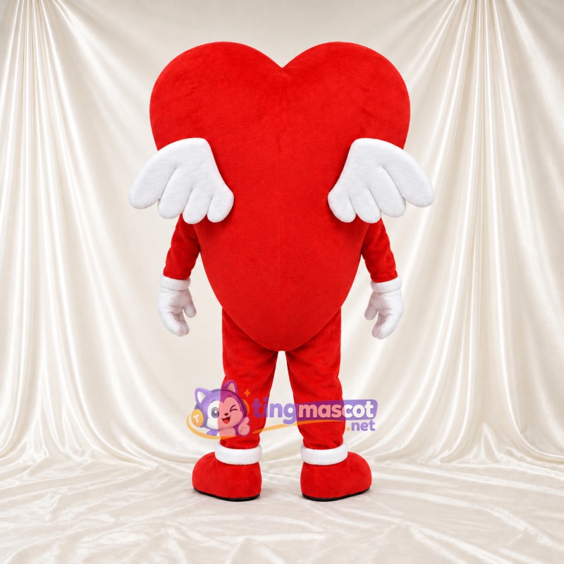 Costume de mascotte Cœur – rouge – Ailes (blanc) Costume de mascotte Cœur – rouge – Ailes (blanc)