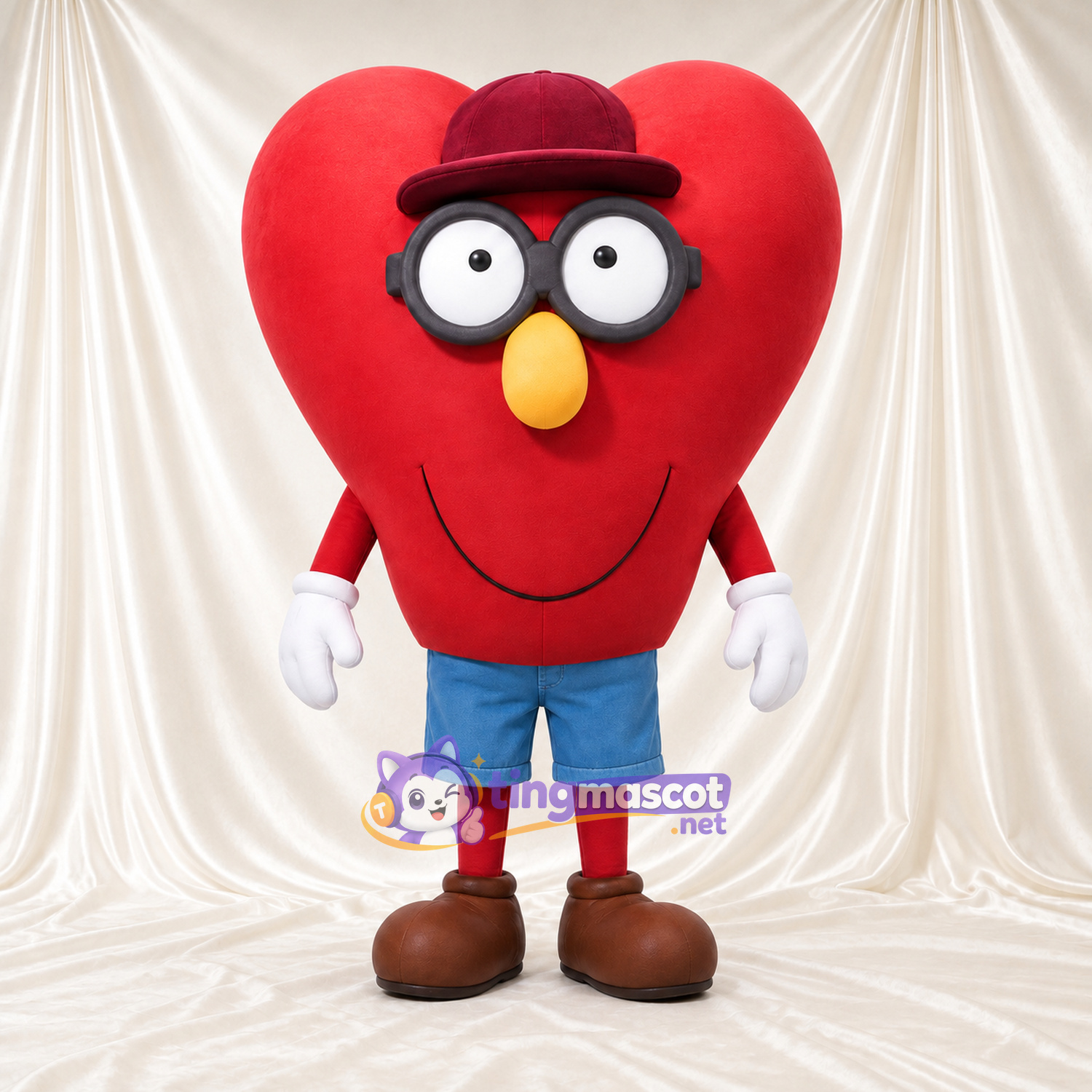 Costume de mascotte Cœur – rouge – Lunettes; Chapeau (bordeaux) Costume de mascotte Cœur – rouge – Lunettes; Chapeau (bordeaux)