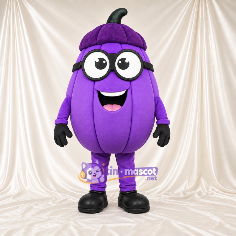 Costume de mascotte Citrouille – violet – Tige (noir); Lunettes