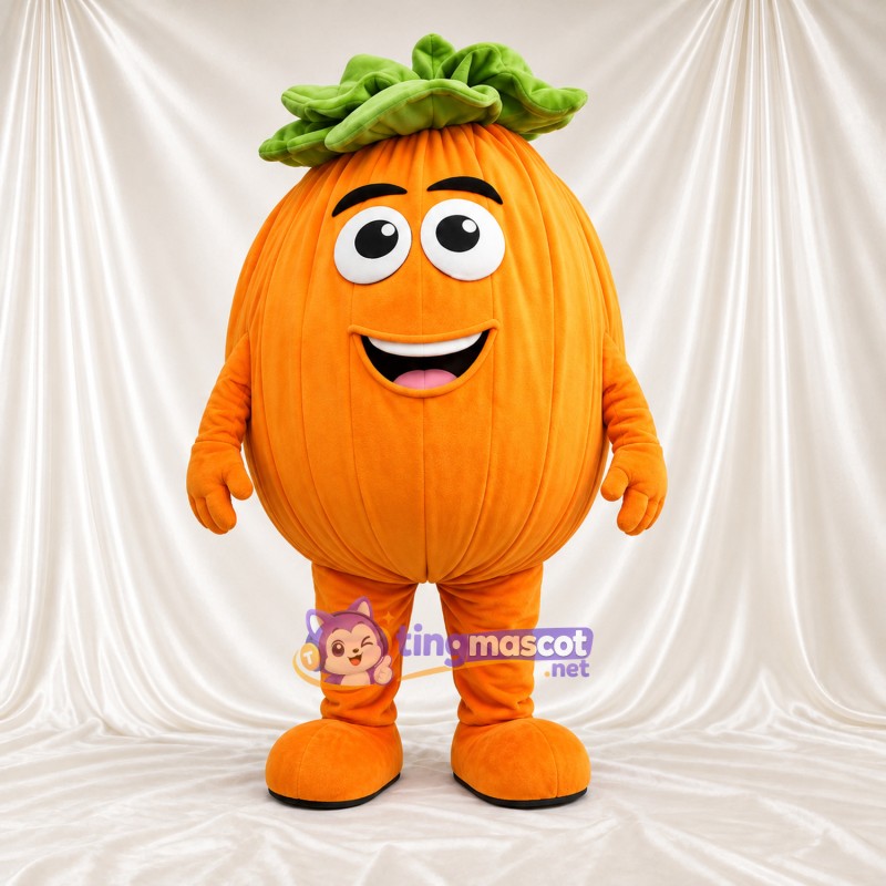 Costume de mascotte Citrouille – orange – Feuille (vert); Couronne Costume de mascotte Citrouille – orange – Feuille (vert); Couronne