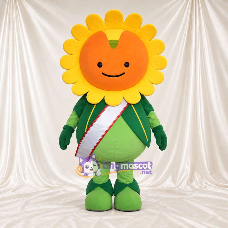 Yellow Sunflower Mascot Costume - Green Outfit Yellow Sunflower Mascot Costume - Green Outfit