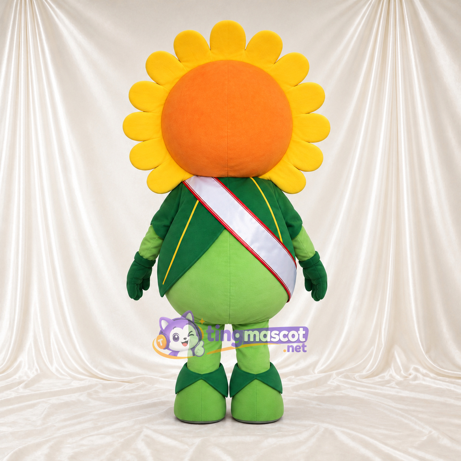 Yellow Sunflower Mascot Costume - Green Outfit Yellow Sunflower Mascot Costume - Green Outfit