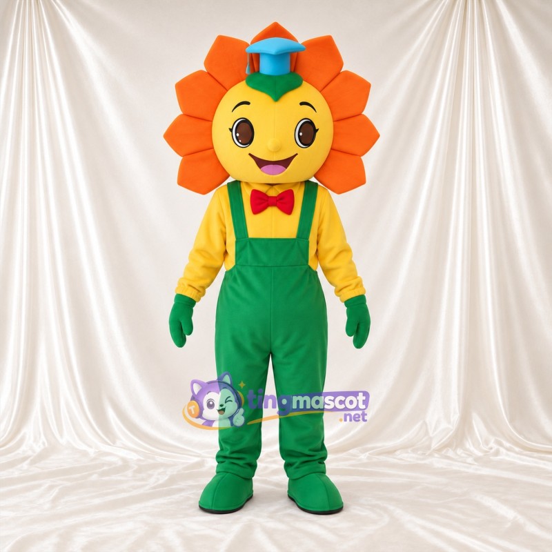 Maskottchenkostüm Sonnenblume – orange / gelb – Latzhose (grün) Maskottchenkostüm Sonnenblume – orange / gelb – Latzhose (grün)
