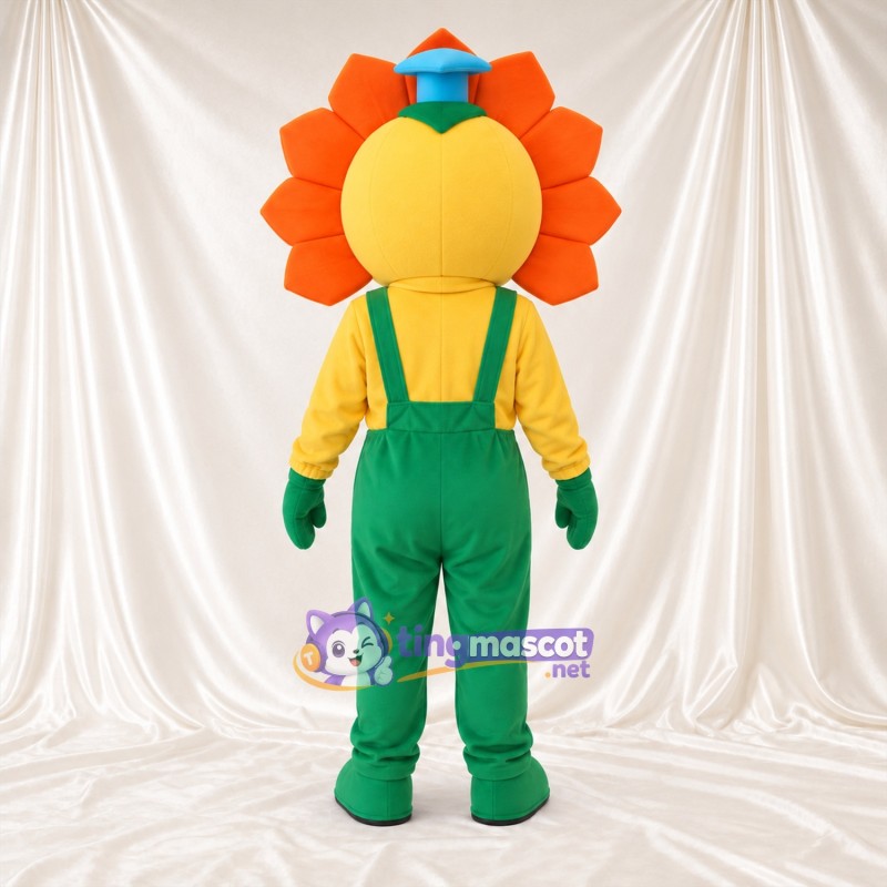 Maskottchenkostüm Sonnenblume – orange / gelb – Latzhose (grün) Maskottchenkostüm Sonnenblume – orange / gelb – Latzhose (grün)