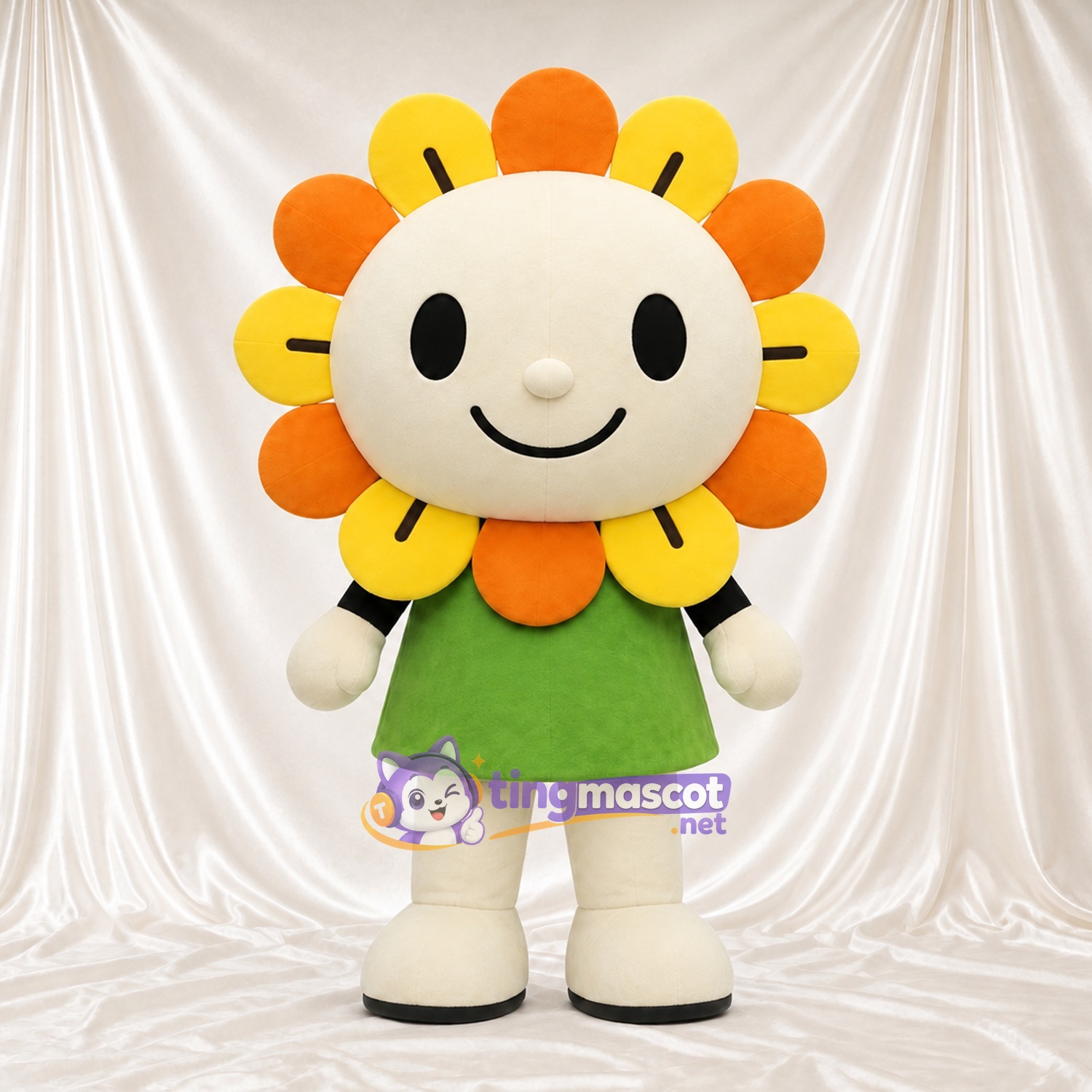 Maskottchenkostüm Blume – gelb / orange – Kleid (grün) Maskottchenkostüm Blume – gelb / orange – Kleid (grün)