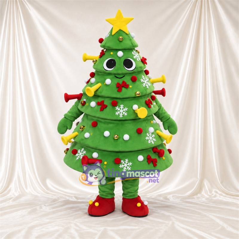 Maskottchenkostüm Weihnachtsbaum – grün – Stern (gelb); Verzierungen