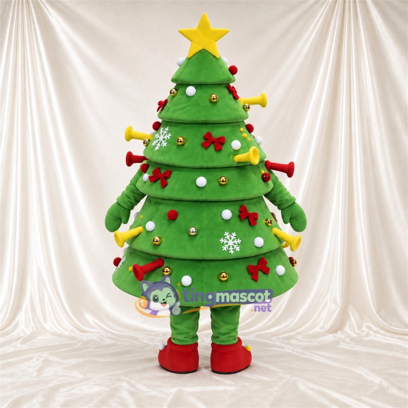 Maskottchenkostüm Weihnachtsbaum – grün – Stern (gelb); Verzierungen