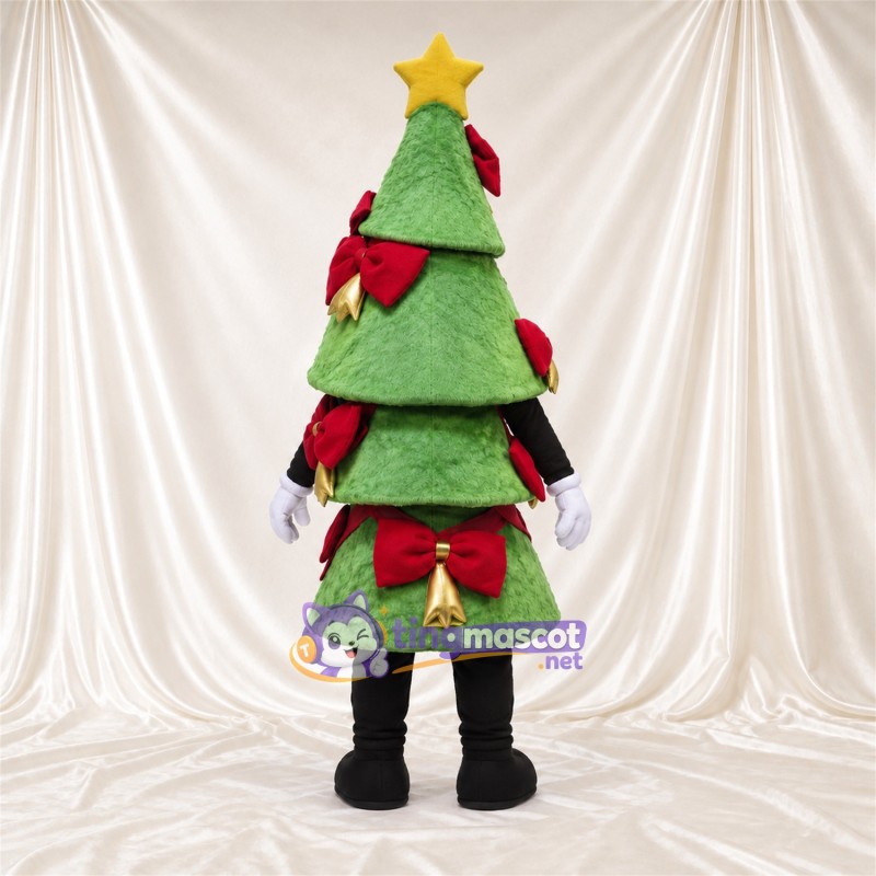 Maskottchenkostüm Weihnachtsbaum – grün – Stern (gelb); Schleifen (rot) Maskottchenkostüm Weihnachtsbaum – grün – Stern (gelb); Schleifen (rot)