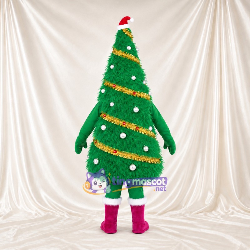 Costume de mascotte Sapin de Noël – vert – Bonnet de Noël; Guirlande (doré) Costume de mascotte Sapin de Noël – vert – Bonnet de Noël; Guirlande (doré)