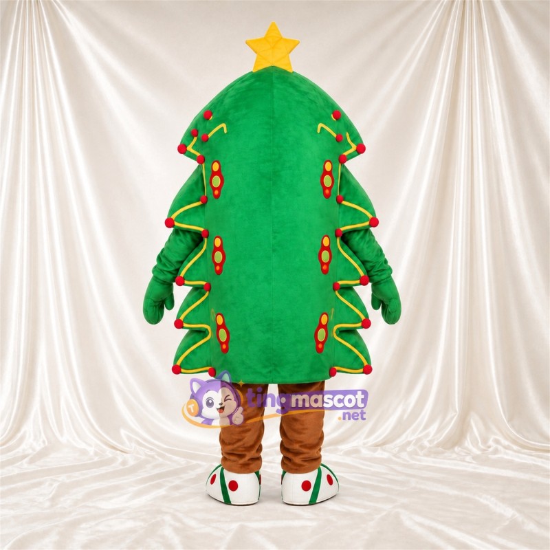 Maskottchenkostüm Weihnachtsbaum – grün – Stern (gelb); Lichtermuster Maskottchenkostüm Weihnachtsbaum – grün – Stern (gelb); Lichtermuster