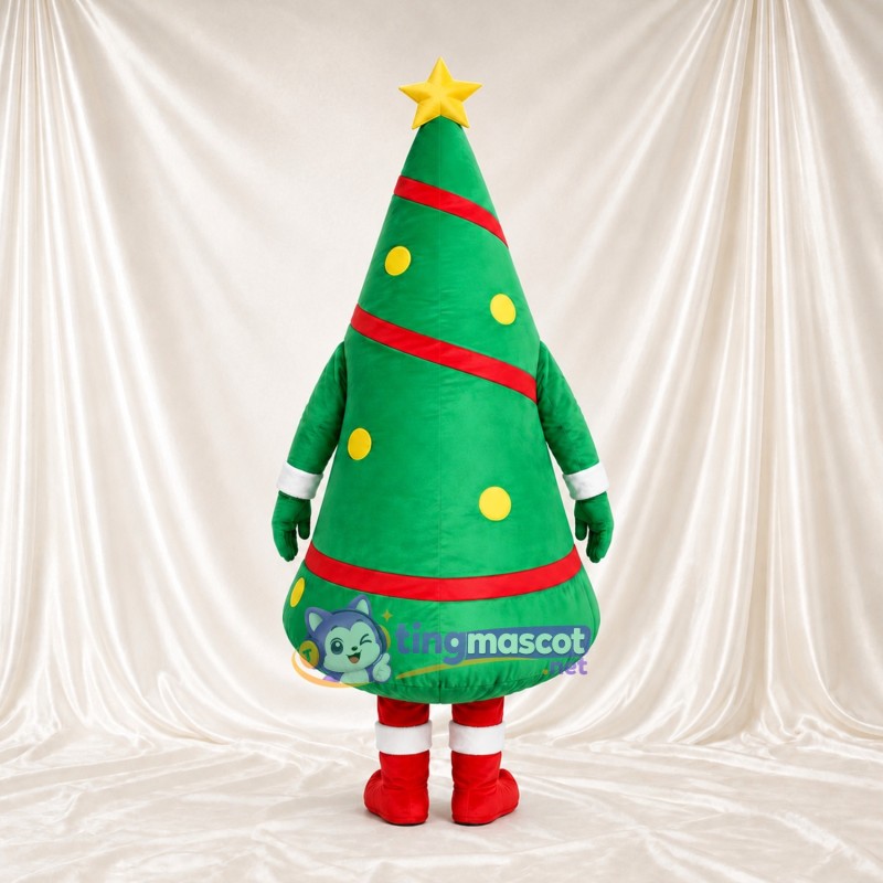 Maskottchenkostüm Weihnachtsbaum – grün – Stern (gelb); Band (rot) Maskottchenkostüm Weihnachtsbaum – grün – Stern (gelb); Band (rot)