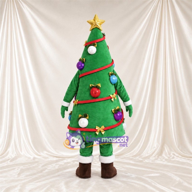 Green Christmas Tree Mascot Costume - Gold Star and Ornaments Green Christmas Tree Mascot Costume - Gold Star and Ornaments