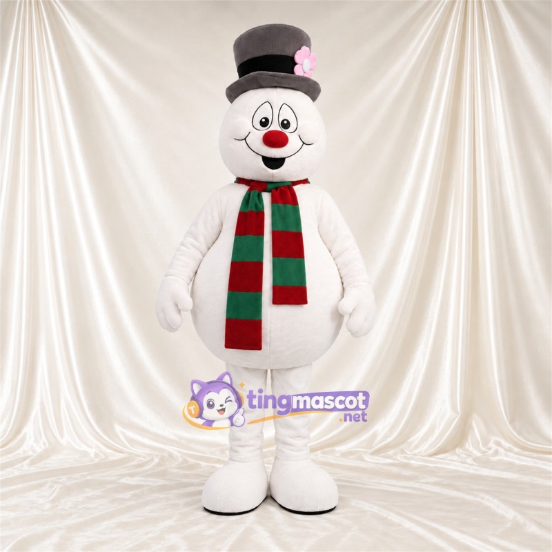 Costume de mascotte Bonhomme de neige – blanc – Haut-de-forme (noir); Écharpe Costume de mascotte Bonhomme de neige – blanc – Haut-de-forme (noir); Écharpe