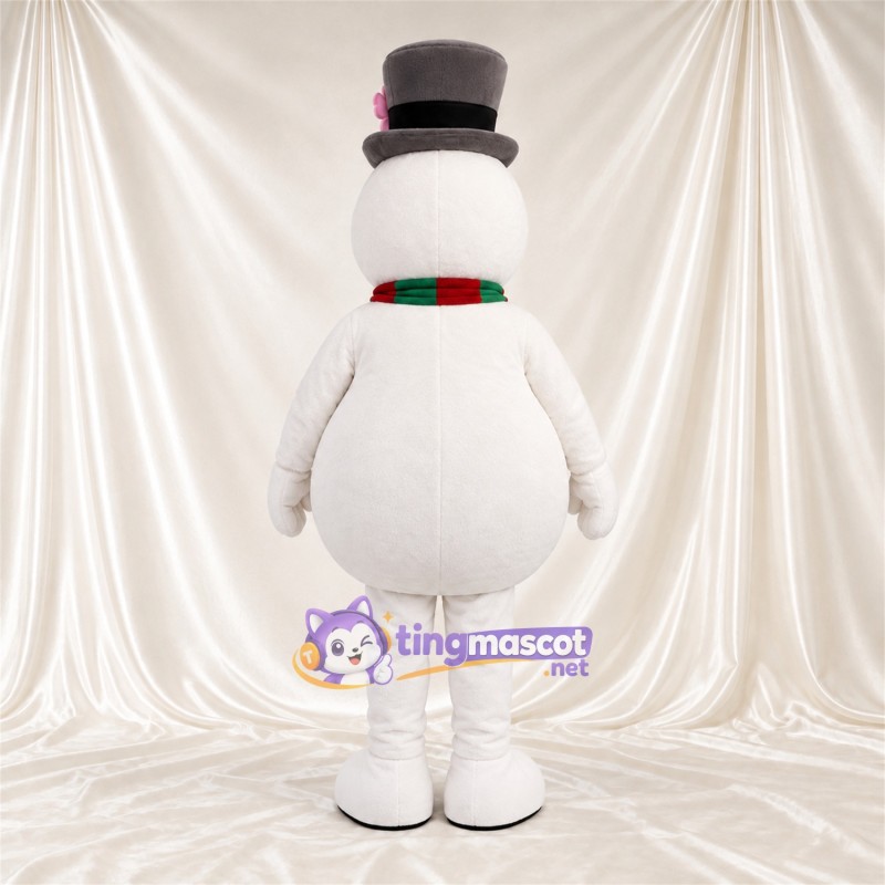 Costume de mascotte Bonhomme de neige – blanc – Haut-de-forme (noir); Écharpe Costume de mascotte Bonhomme de neige – blanc – Haut-de-forme (noir); Écharpe