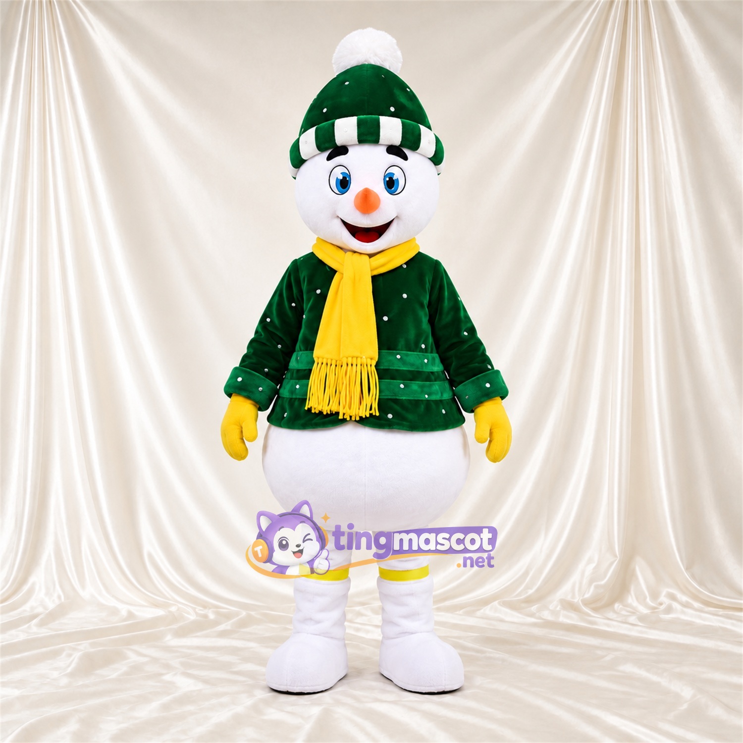 Costume de mascotte Bonhomme de neige – blanc – Veste (vert); Chapeau Costume de mascotte Bonhomme de neige – blanc – Veste (vert); Chapeau