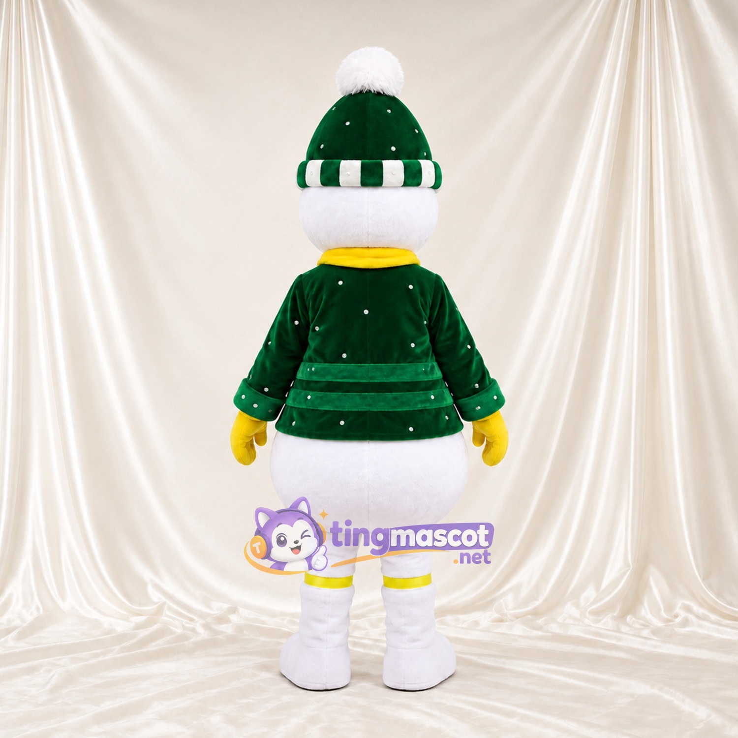 Costume de mascotte Bonhomme de neige – blanc – Veste (vert); Chapeau Costume de mascotte Bonhomme de neige – blanc – Veste (vert); Chapeau
