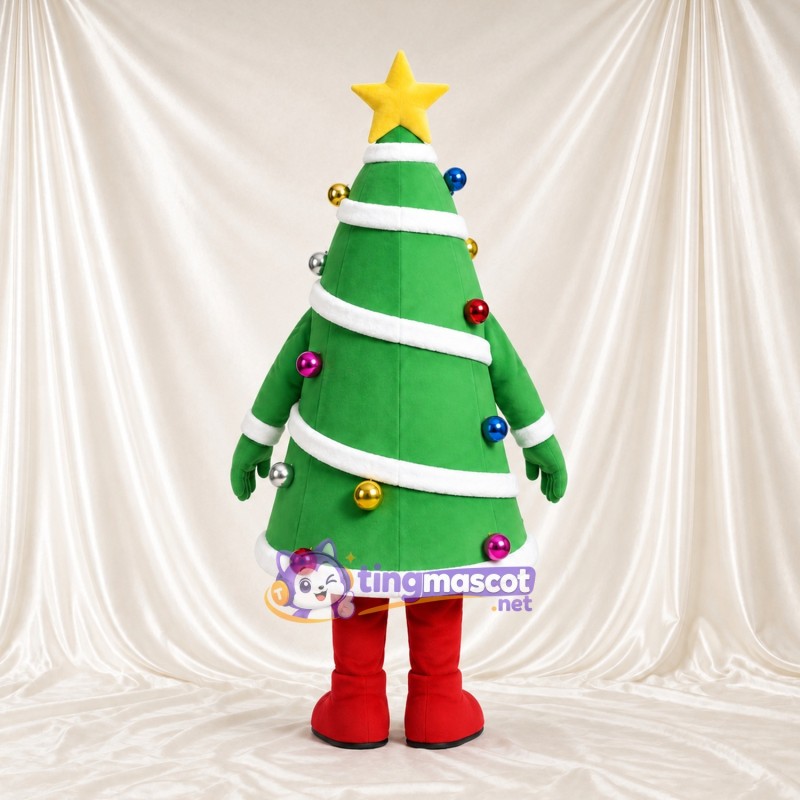 Maskottchenkostüm Weihnachtsbaum – grün – Stern (gelb); Girlande (weiß) Maskottchenkostüm Weihnachtsbaum – grün – Stern (gelb); Girlande (weiß)