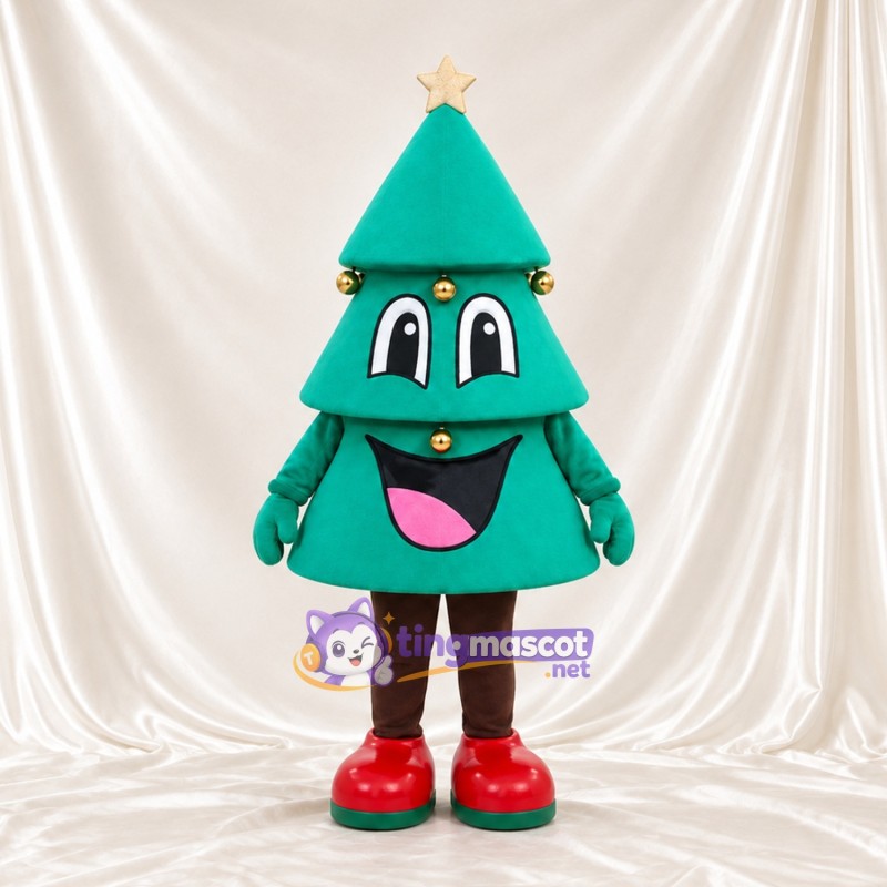 Green Christmas Tree Mascot Costume - Gold Star Green Christmas Tree Mascot Costume - Gold Star