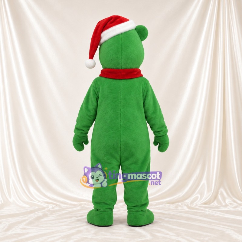 Green Bear Mascot Costume - Santa Hat and Red Scarf Green Bear Mascot Costume - Santa Hat and Red Scarf