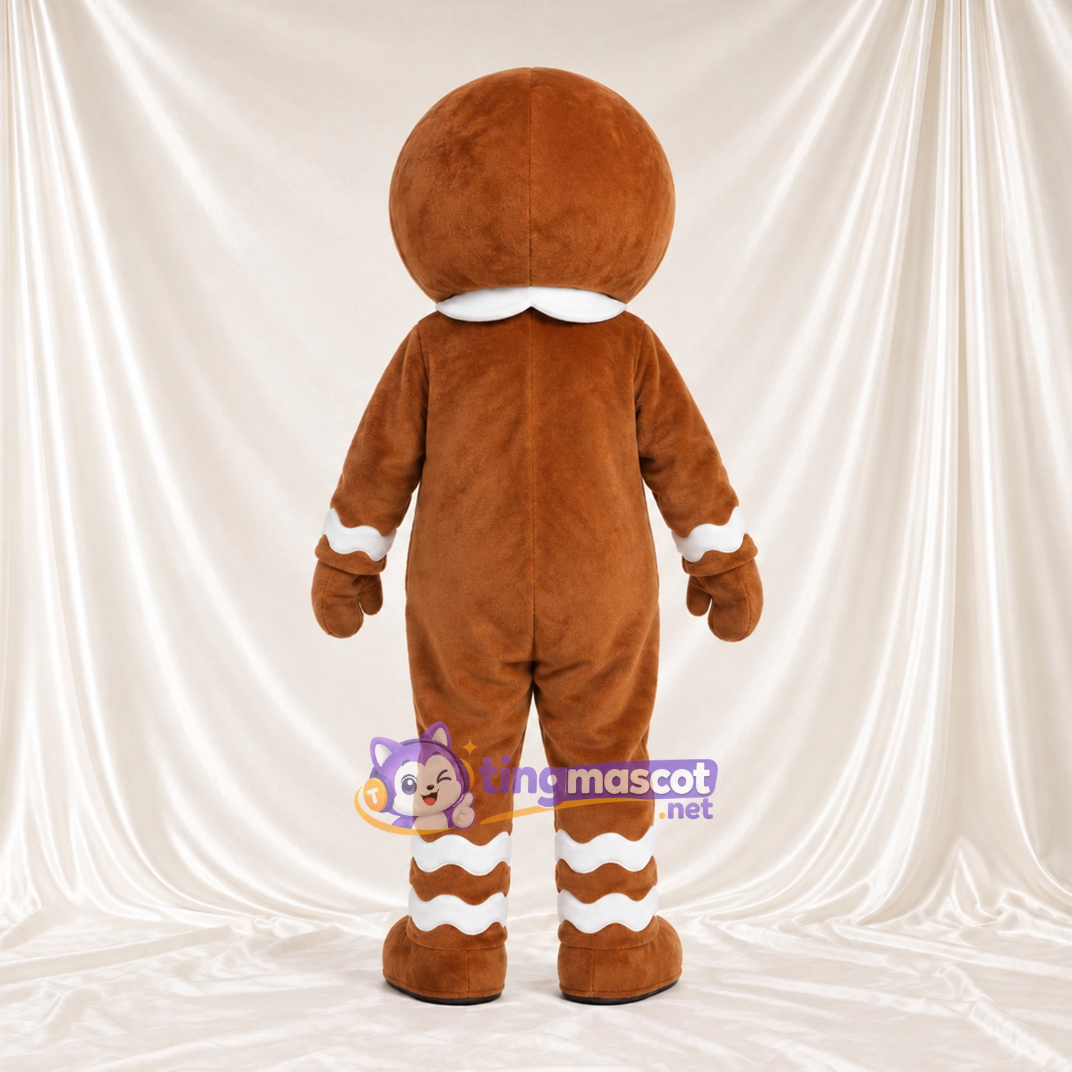 Costume de mascotte Bonhomme en pain d’épices – marron – Nœud papillon (rouge); Boutons Costume de mascotte Bonhomme en pain d’épices – marron – Nœud papillon (rouge); Boutons