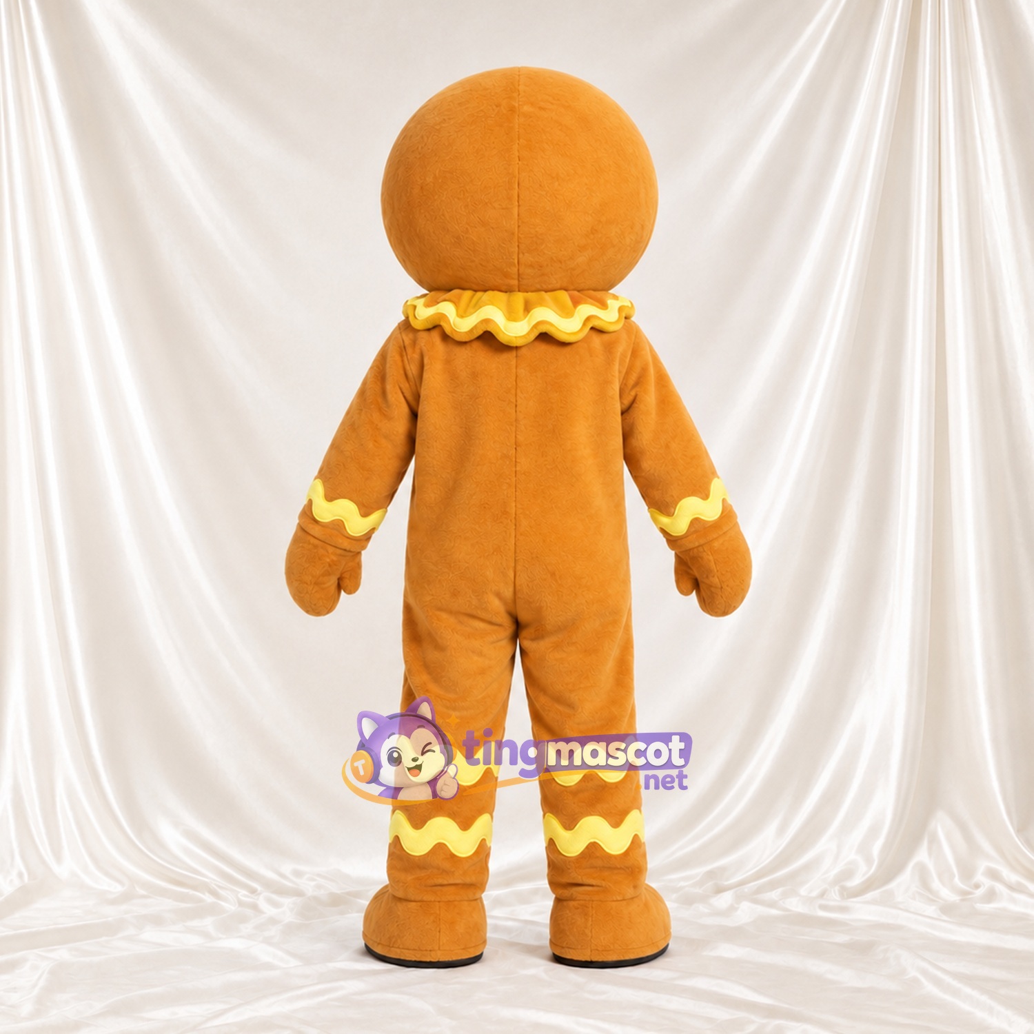Brown Gingerbread Man Mascot Costume - Colorful Buttons Brown Gingerbread Man Mascot Costume - Colorful Buttons
