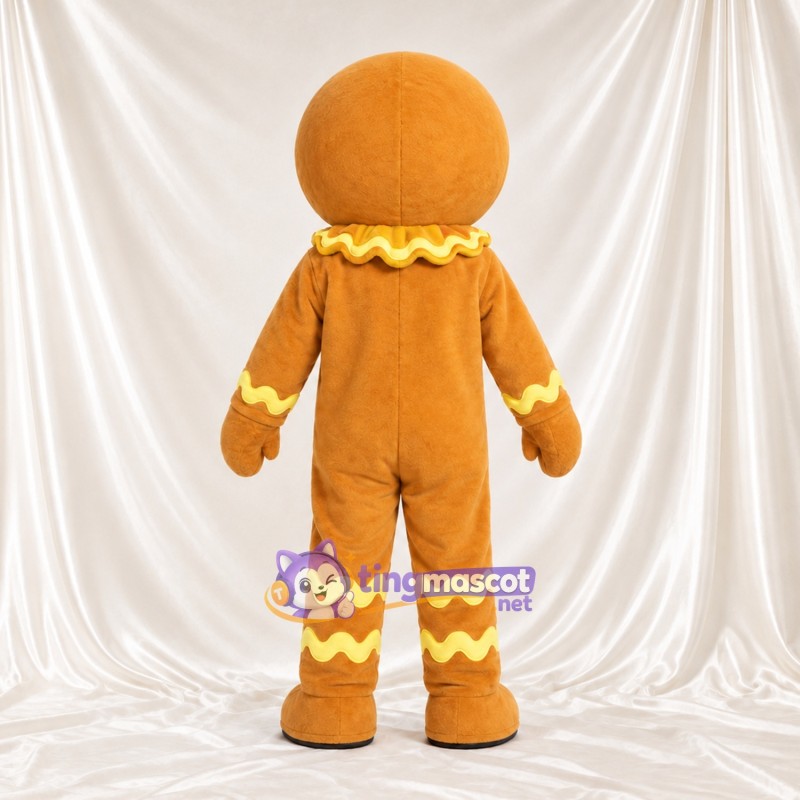 Brown Gingerbread Man Mascot Costume - Colorful Buttons Brown Gingerbread Man Mascot Costume - Colorful Buttons