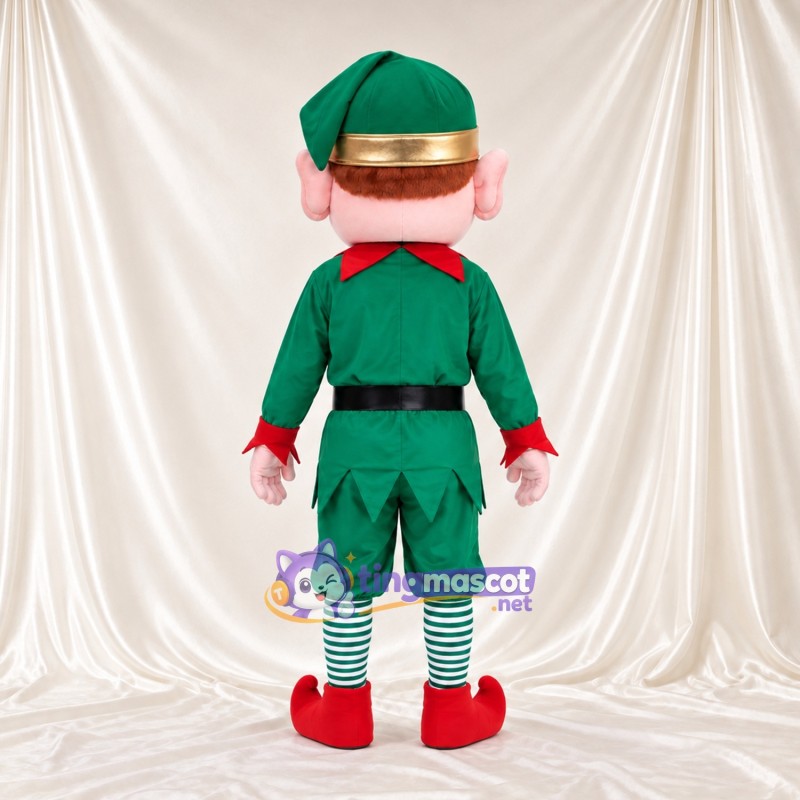 Christmas Elf Mascot Costume - Green Outfit and Striped Socks Christmas Elf Mascot Costume - Green Outfit and Striped Socks