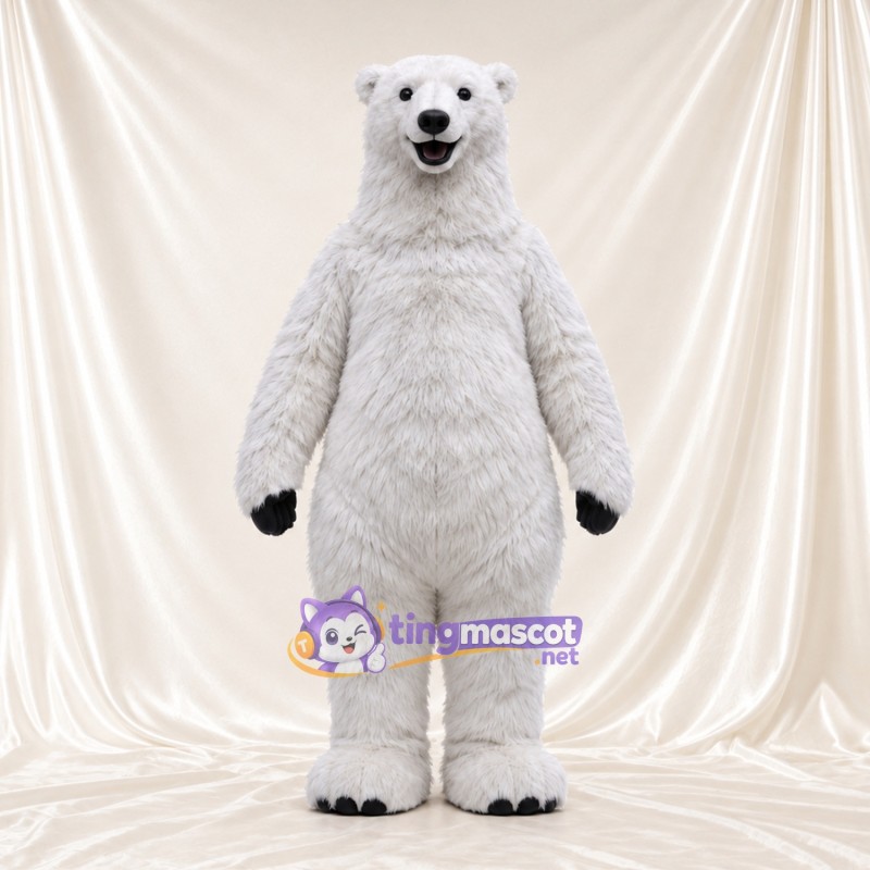 Maskottchenkostüm Eisbär – weiß – Hände (schwarz); Zottelfell Maskottchenkostüm Eisbär – weiß – Hände (schwarz); Zottelfell