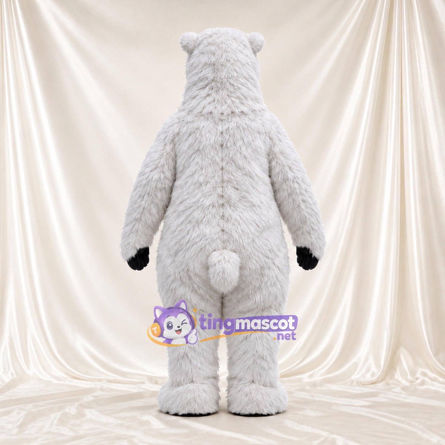 Maskottchenkostüm Eisbär – weiß – Hände (schwarz); Zottelfell Maskottchenkostüm Eisbär – weiß – Hände (schwarz); Zottelfell