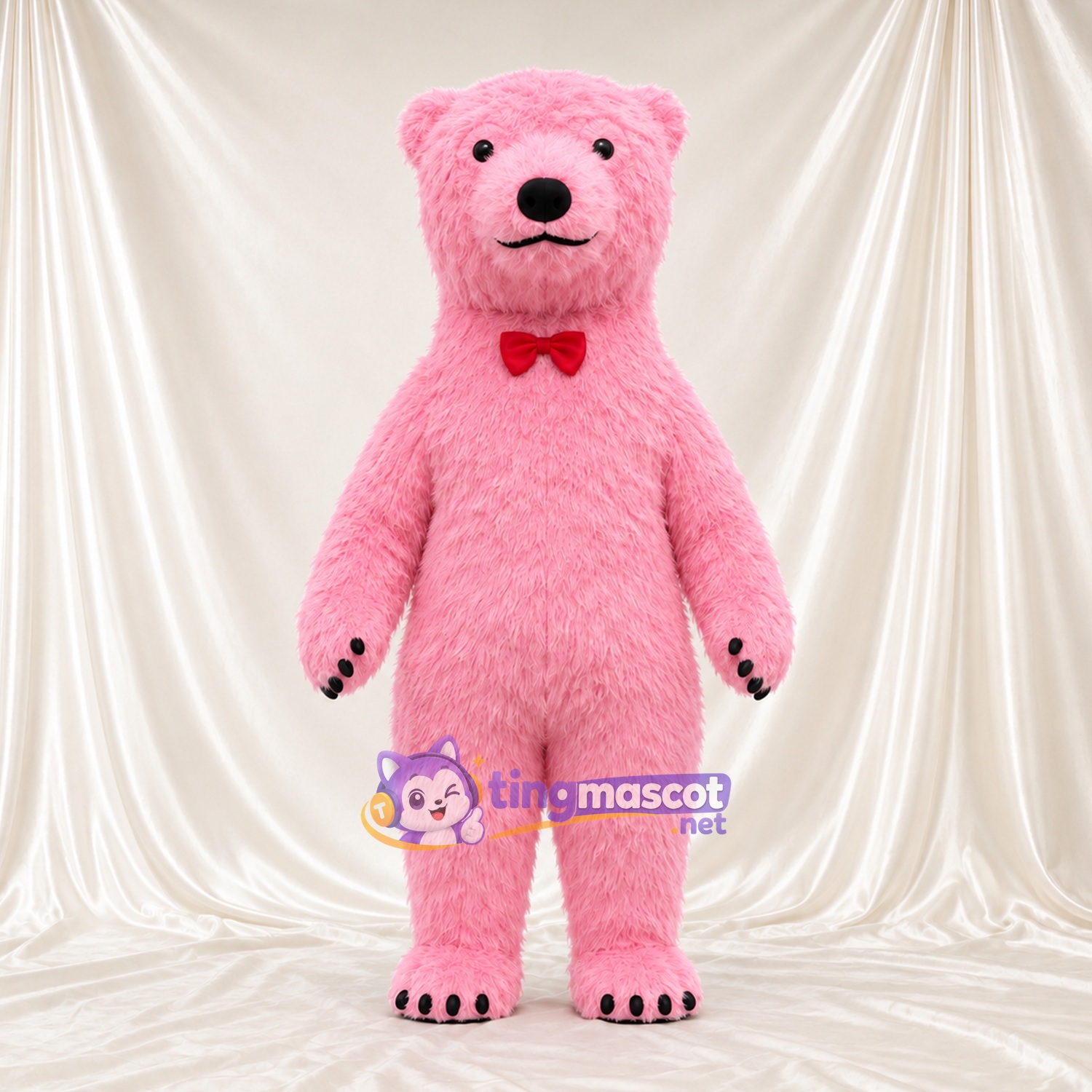 Maskottchenkostüm Bär – rosa – Fliege (rot) Maskottchenkostüm Bär – rosa – Fliege (rot)