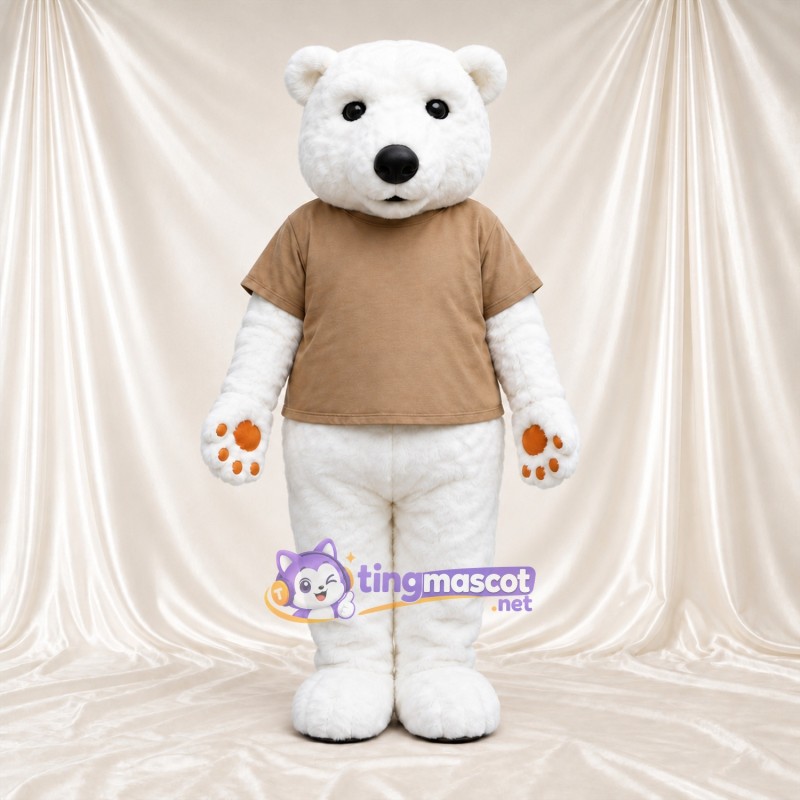 Maskottchenkostüm Eisbär – weiß – T-Shirt (hellbraun) Maskottchenkostüm Eisbär – weiß – T-Shirt (hellbraun)