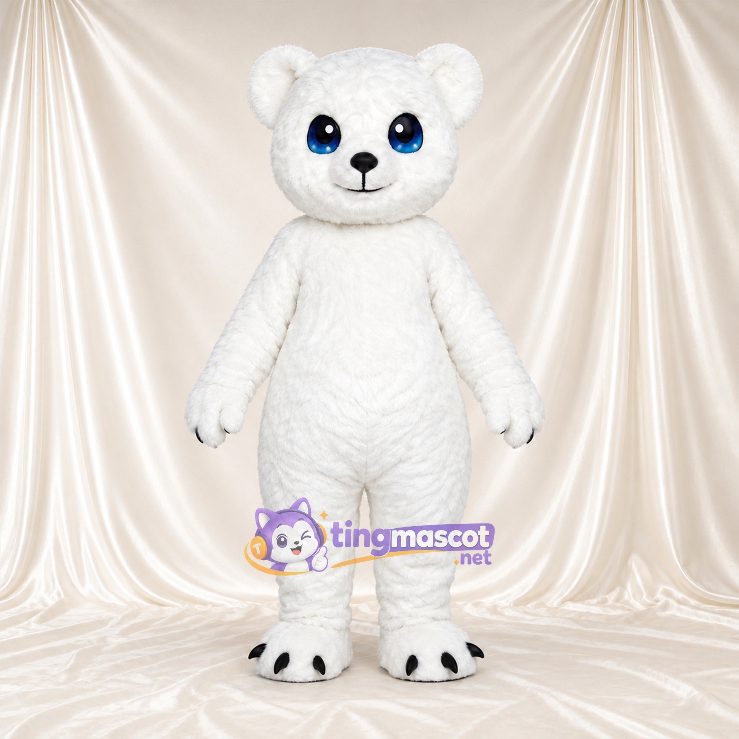 Maskottchenkostüm Eisbär – weiß – Krallen (schwarz); Augen (blau) Maskottchenkostüm Eisbär – weiß – Krallen (schwarz); Augen (blau)