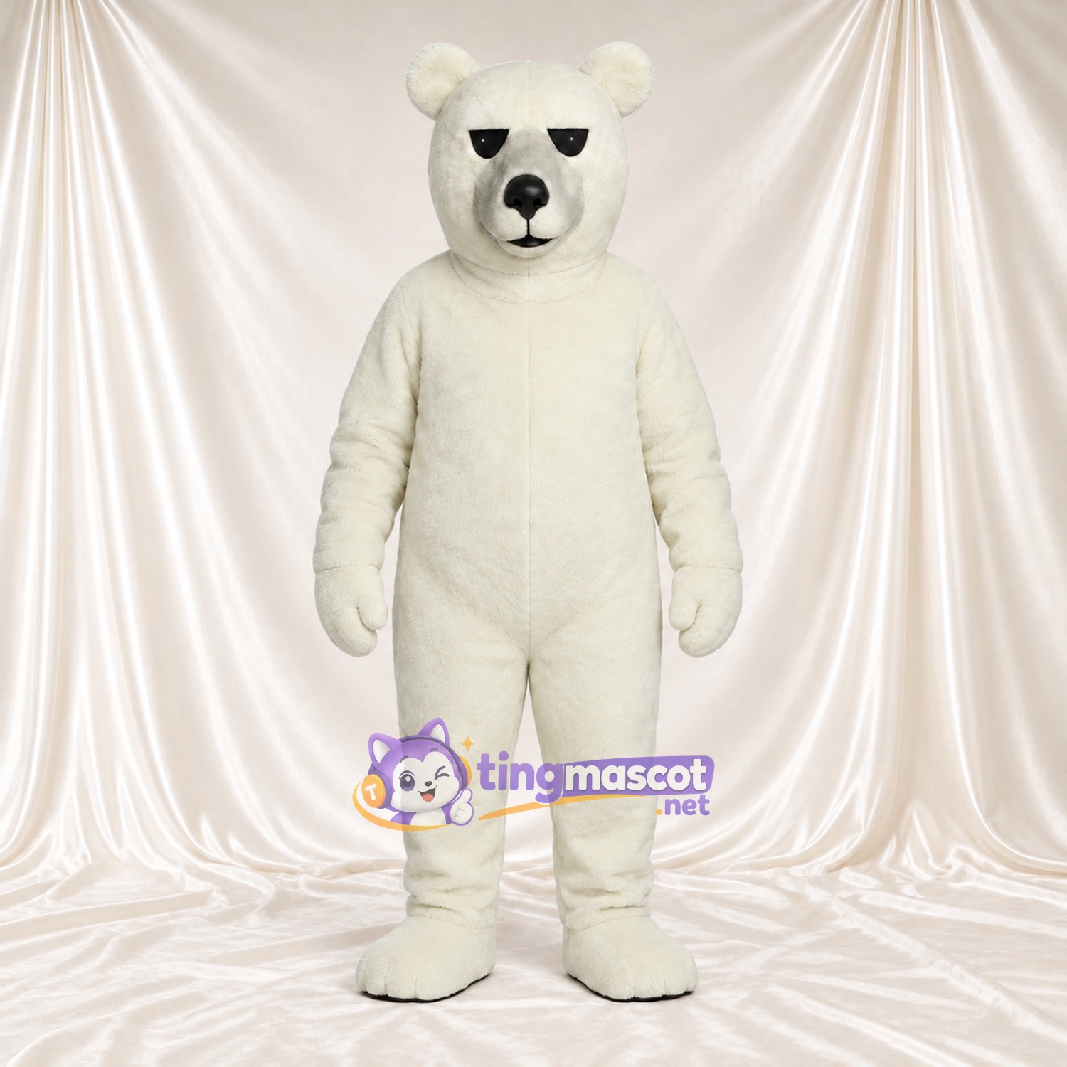 Costume de mascotte Ours polaire – blanc – Yeux étroits; Bouche fermée Costume de mascotte Ours polaire – blanc – Yeux étroits; Bouche fermée