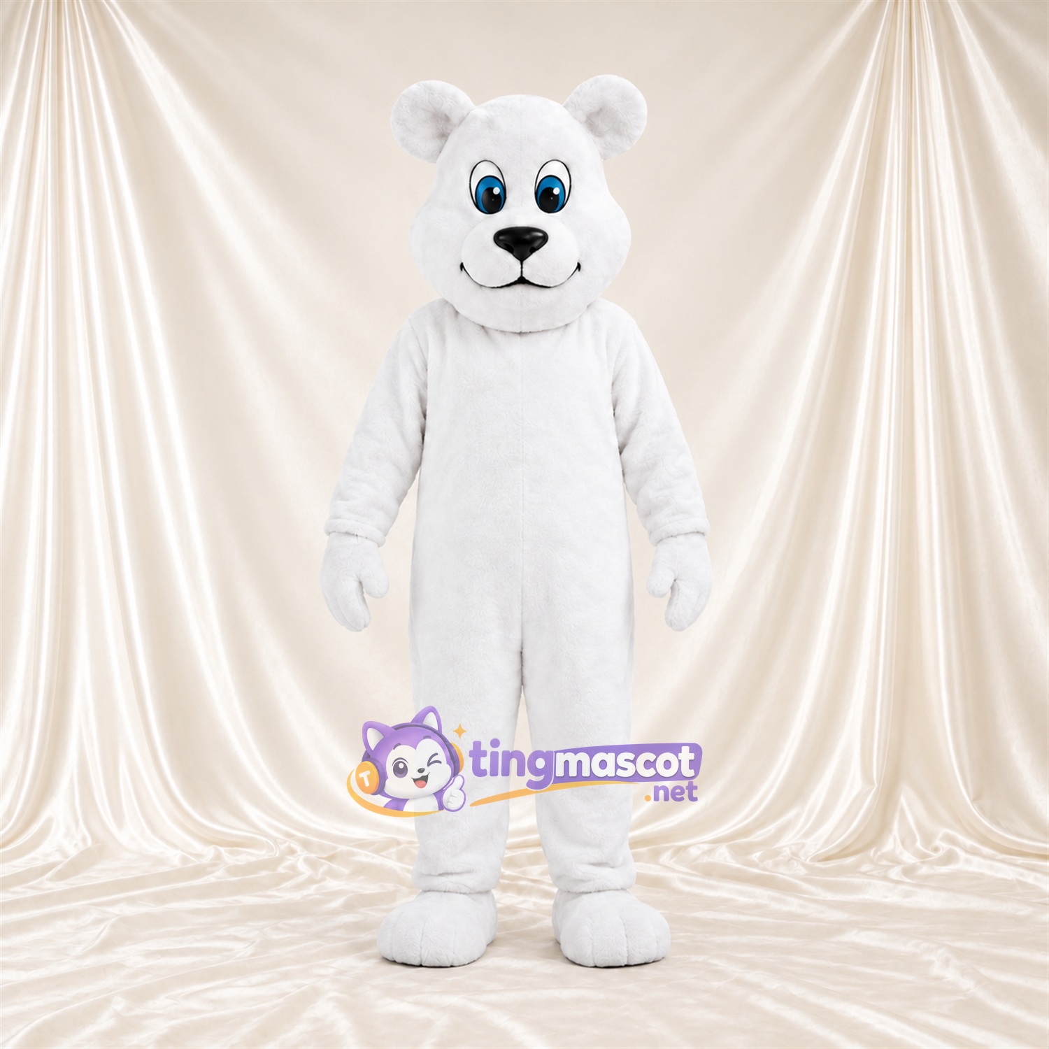 Maskottchenkostüm Eisbär – weiß – Lächelndes Gesicht; Augen (blau) Maskottchenkostüm Eisbär – weiß – Lächelndes Gesicht; Augen (blau)