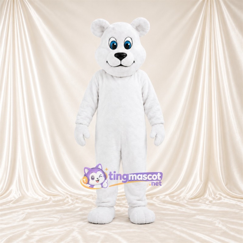 Maskottchenkostüm Eisbär – weiß – Lächelndes Gesicht; Augen (blau) Maskottchenkostüm Eisbär – weiß – Lächelndes Gesicht; Augen (blau)