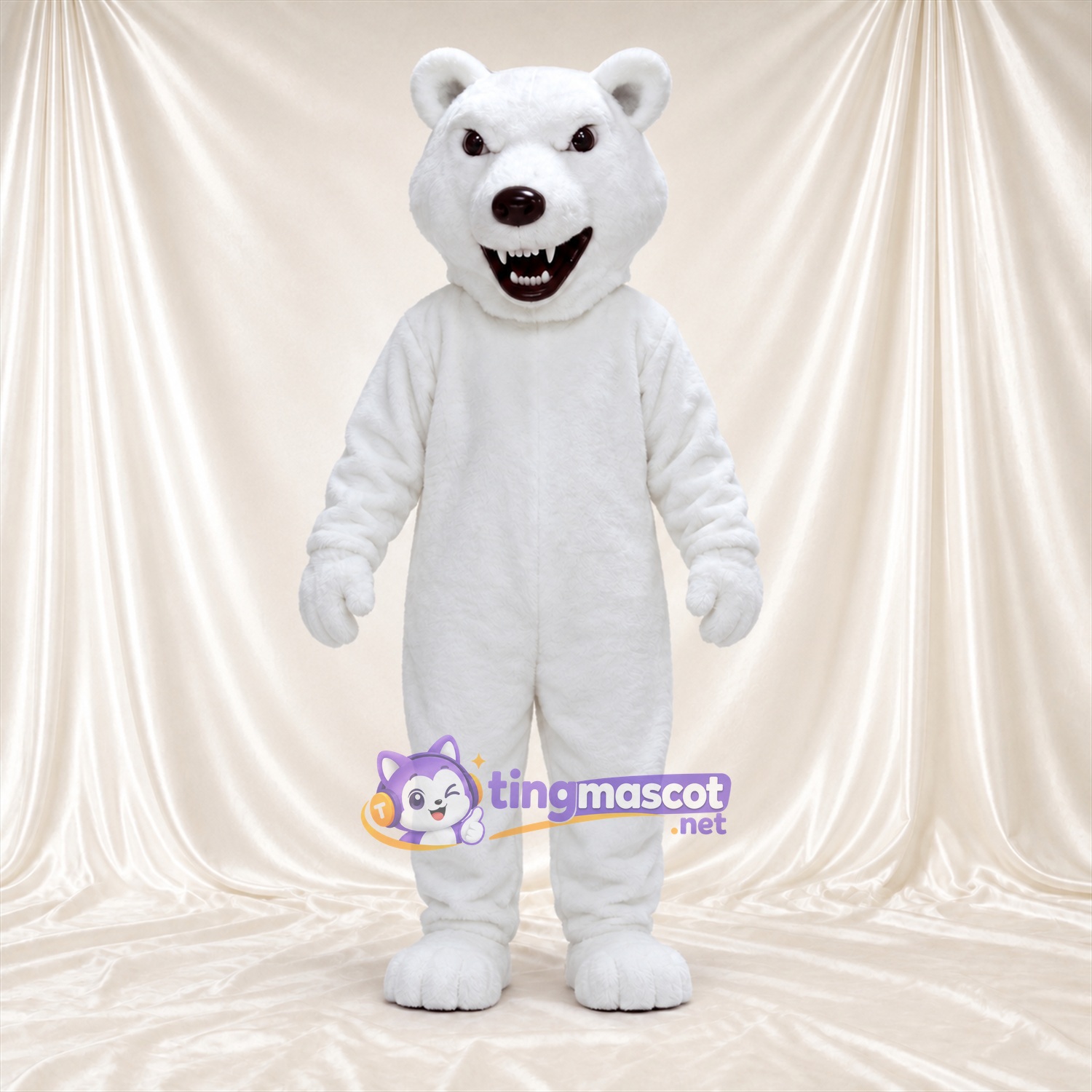Costume de mascotte Ours polaire – blanc – Bouche ouverte; Crocs pointus Costume de mascotte Ours polaire – blanc – Bouche ouverte; Crocs pointus