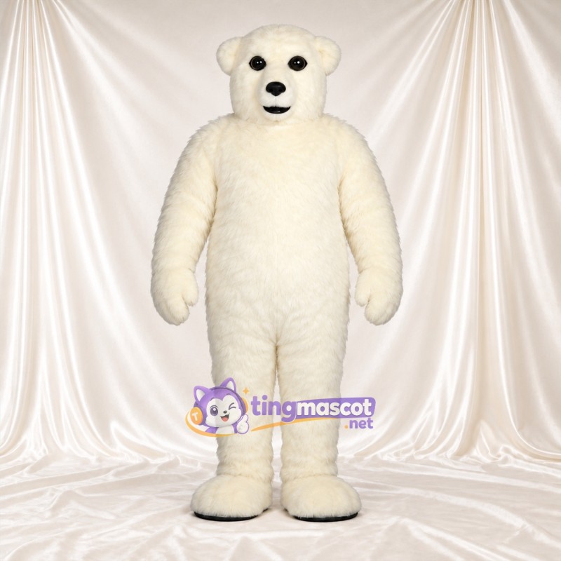 Costume de mascotte Ours polaire – blanc – Bouche fermée; Tête