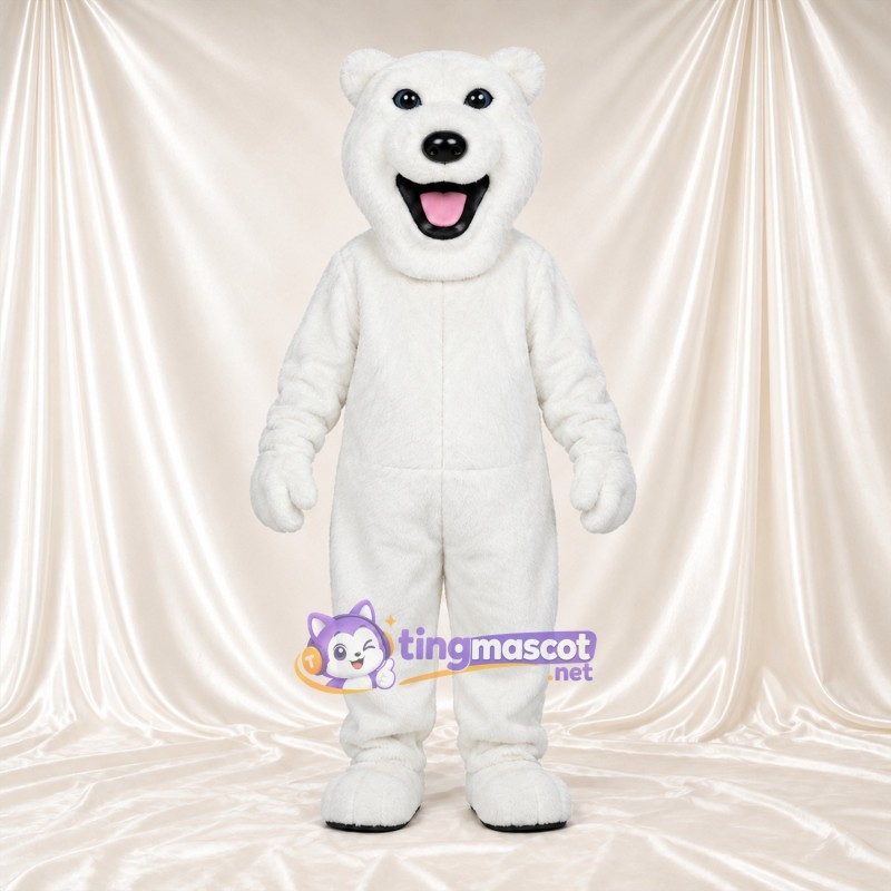 Costume de mascotte Ours polaire – blanc – Sourire avec dents; Langue (rose) Costume de mascotte Ours polaire – blanc – Sourire avec dents; Langue (rose)