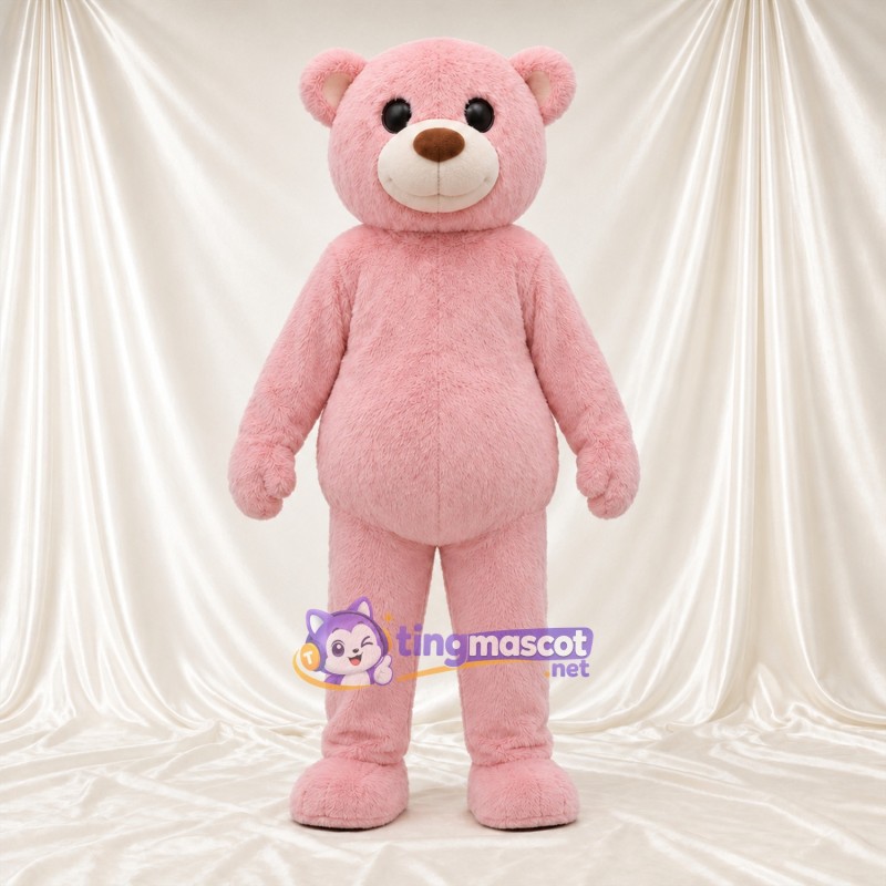 Maskottchenkostüm Bär – rosa – Runder Bauch; Schnauze (creme)
